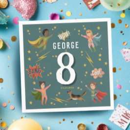 Boys Coola Tecknad Bok Blue Superhjälte Barns föde Pappersservett