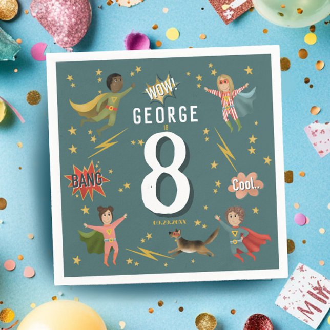 Boys Coola Tecknad Bok Blue Superhjälte Barns föde Pappersservett (Skapare uppladdad)