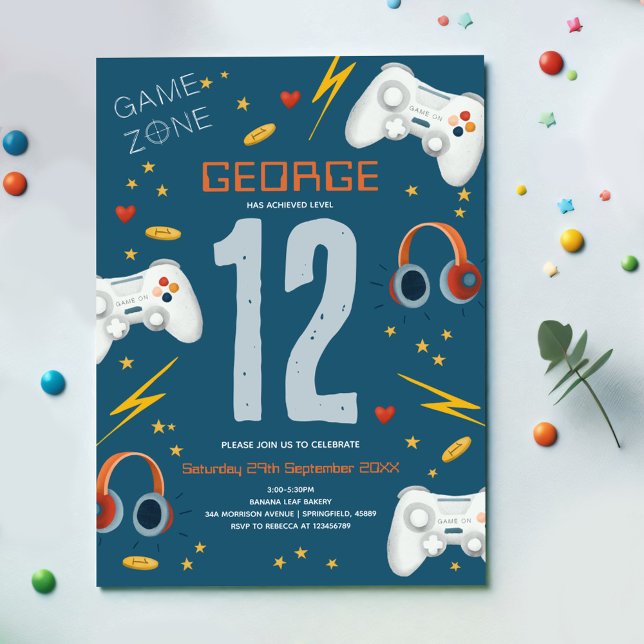 Boys Coola Video Game Kids 12:e Birday Inbjudningar (Skapare uppladdad)