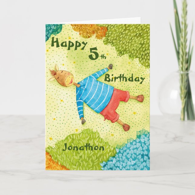 Boy's Custom Cartoon Birthday Kort (Framsida)