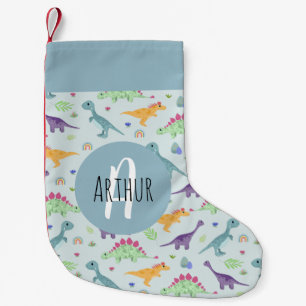 Boys Cute and Roligt Blue Dinosaur Mönster Kids Liten Julstrumpa