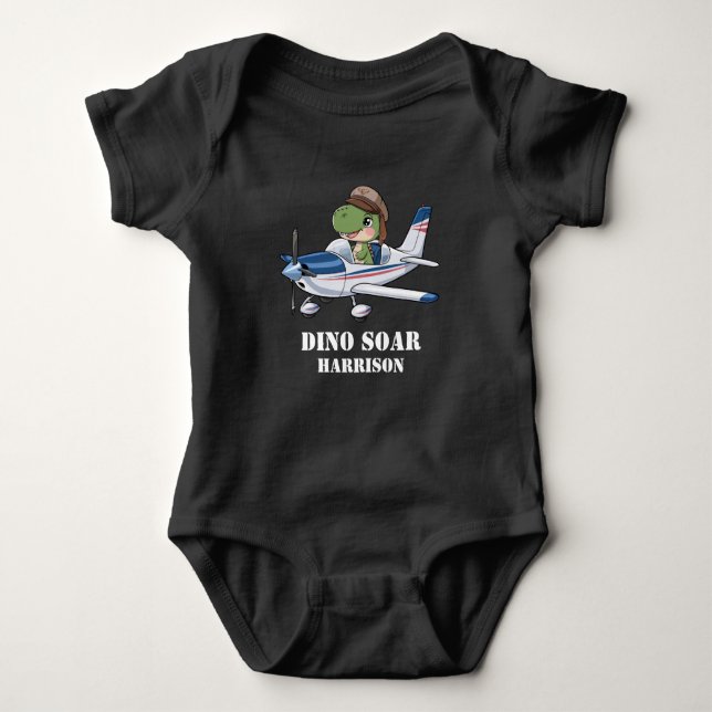 Boys Cute Blue Airplan Dinosaur Kids 1:a födelseda T Shirt (Framsida)
