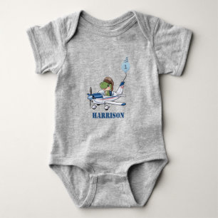 Boys Cute Blue Airplan Dinosaur Kids 1:a födelseda T Shirt