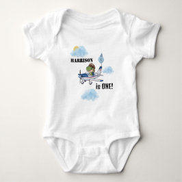 Boys Cute Blue Airplan Dinosaur Kids 1:a födelseda T Shirt