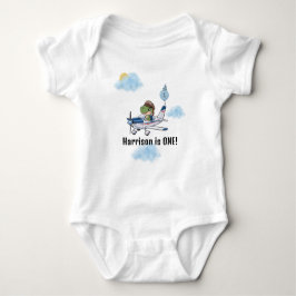 Boys Cute Blue Airplan Dinosaur Kids 1:a födelseda T Shirt