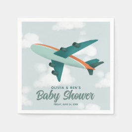 Boys Cute Blue Airplan Travel Baby Shower Pappersservett