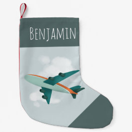 Boys Cute Blue Airplane Travel Kids Liten Julstrumpa