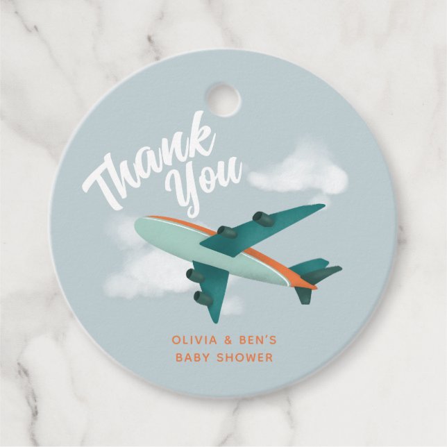 Boys Cute Blue Baby Shower-flygplan Gåvor Etiketter (Framsida)