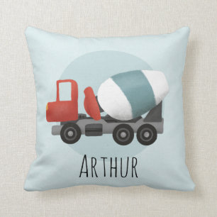 Boys Cute Blue Construction Cement Mixer Kids Kudde