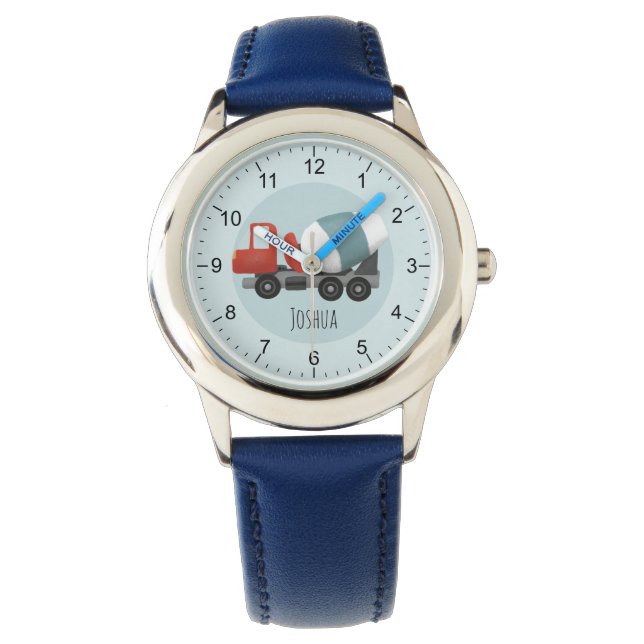 Boys Cute Blue Construction Concreer Mixer Kids Armbandsur (Framsida)