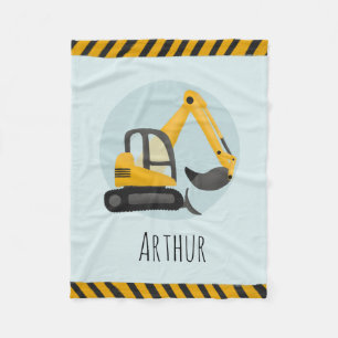 Boys Cute Blue Construction Digger Kids Fleecefilt