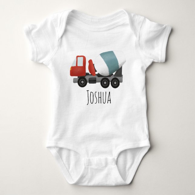 Boys Cute Blue Construction Mixer och Namn T Shirt (Framsida)