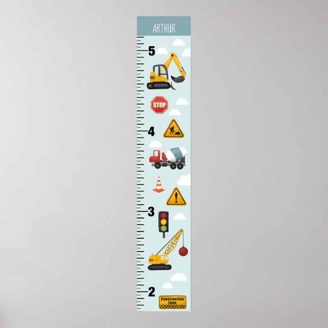 Boys Cute Blue Construction Transport Growth Diagr Poster (Framsidan)