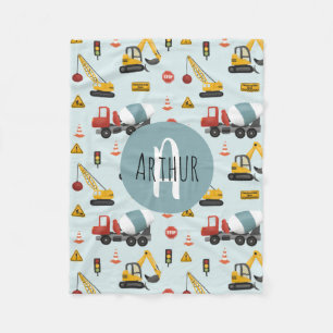 Boys Cute Blue Digger Construction Mönster Fleecefilt