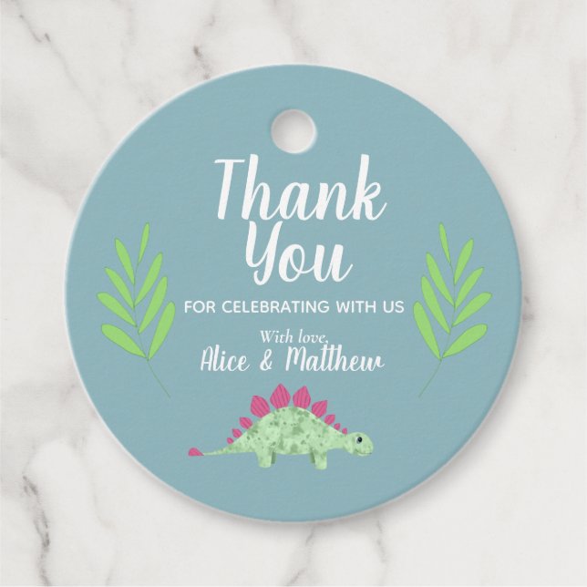 Boys Cute Blue Dinosaur Baby Shower Gåvor Etiketter (Framsida)