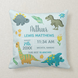 Boys Cute Blue Dinosaur Birth Stats Baby Nursery T Kudde