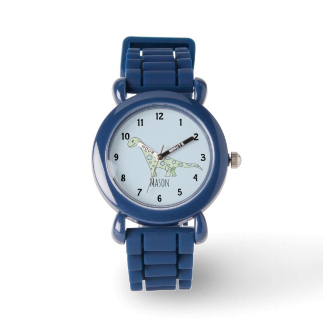 Boys Cute Blue Dinosaur med Namn Kids Armbandsur (Framsida)