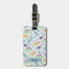 Boys Cute Blue Dinosaur Mönster Namn Kids Bagagebricka
