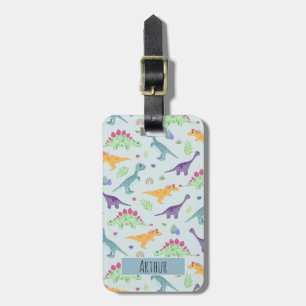 Boys Cute Blue Dinosaur Mönster Namn Kids Bagagebricka