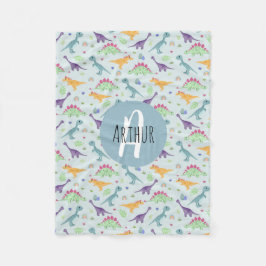 Boys Cute Blue Dinosaur Mönster & Namn Kids Fleecefilt