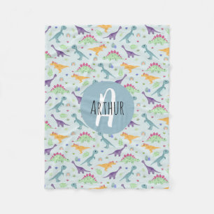 Boys Cute Blue Dinosaur Mönster & Namn Kids Fleecefilt