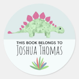 Boys Cute Blue Dinosaur Tecknad Kids Bookplate Runt Klistermärke