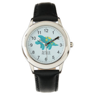 Boys Cute Blue Dinosaur Tecknad & Namn Kids Armbandsur