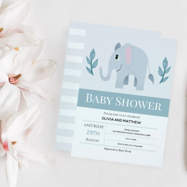 Boys Cute Blue Elephant Baby Shower Inbjudningar (Skapare uppladdad)