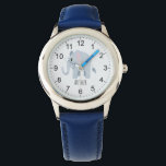 Boys Cute Blue Elephant & Namn Kids Armbandsur<br><div class="desc">Den här söta moderna barnklockan har en blå elefanttecknad och kan vara personlig med dina pojkar namn. Med tydliga och lättlästa siffror är denna "första" klocka underbar för barn eller småbarn när man börjar lära sig tiden. Den perfekt djungelns safari-temat design för din lilla!</div>