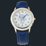 Boys Cute Blue Elephant & Namn Kids Armbandsur<br><div class="desc">Den här söta moderna barnklockan har en blå elefanttecknad och kan vara personlig med dina pojkar namn. Med tydliga och lättlästa siffror är denna "första" klocka underbar för barn eller småbarn när man börjar lära sig tiden. Den perfekt djungelns safari-temat design för din lilla!</div>