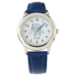 Boys Cute Blue Elephant & Namn Kids Armbandsur