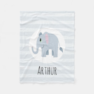 Boys Cute Blue Elephant & Namn Kids Personlig Fleecefilt