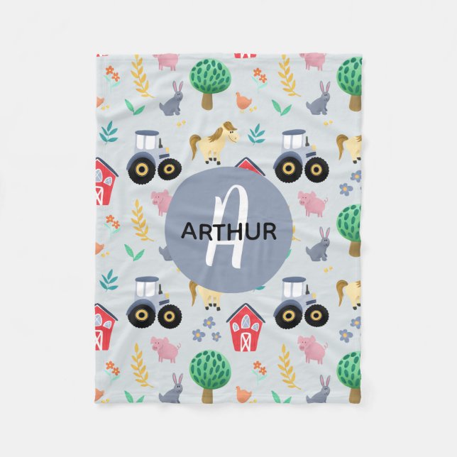 Boys Cute Blue Farm Animal Tractor Mönster Kids Fleecefilt (Framsidan)