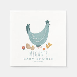 Boys Cute Blue Farm Chicken Baby Shower Pappersservett