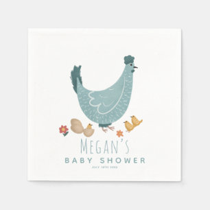 Boys Cute Blue Farm Chicken Baby Shower Pappersservett