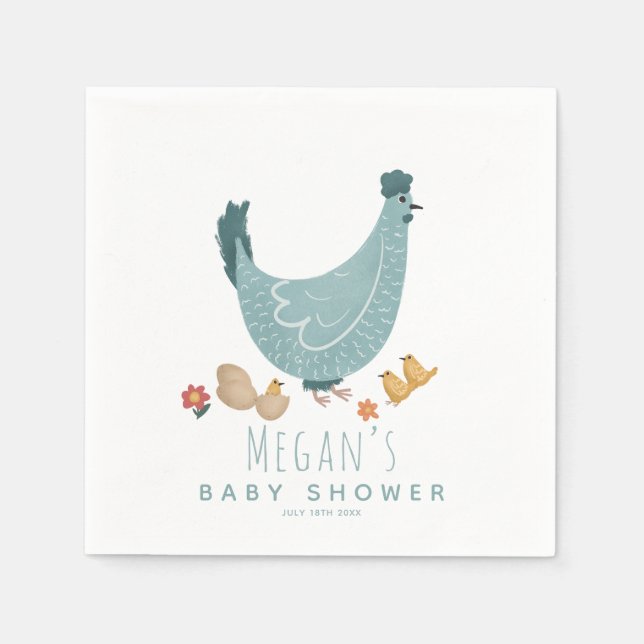Boys Cute Blue Farm Chicken Baby Shower Pappersservett (Framsidan)
