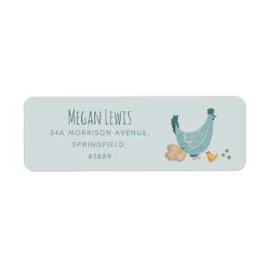 Boys Cute Blue Farm Chicken Baby Shower Returadress Etikett