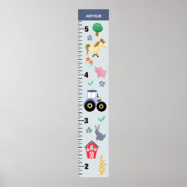 Boys Cute Blue Farm Tractor Growth Chart Poster