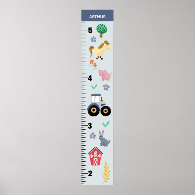 Boys Cute Blue Farm Tractor Growth Chart Poster (Framsidan)