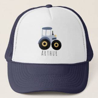 Boys Cute Blue Farm Tractor och Namn Kids Keps
