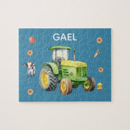 Boys Cute Blue Farm Tractor och Namn Kids Pussel