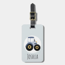Boys Cute Blue Farm Tractor Tecknad och Namn Kids Bagagebricka