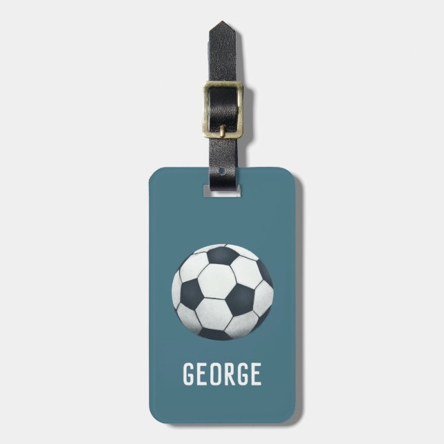 Boys Cute Blue Football Sports Kids Bagagebricka (Vertikal Framsida)