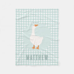 Boys Cute Blue Gingham Goose Farm Kids Fleecefilt