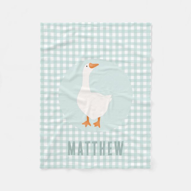 Boys Cute Blue Gingham Goose Farm Kids Fleecefilt (Framsidan)