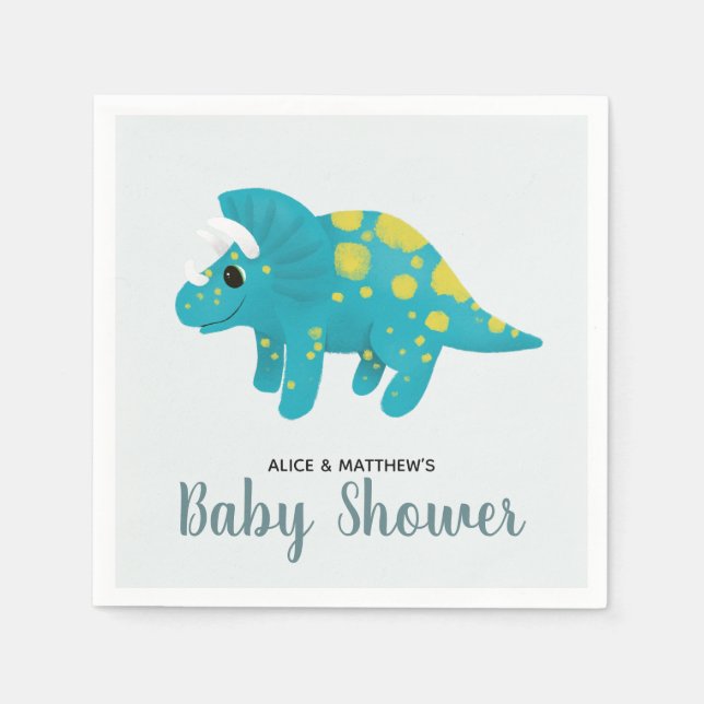 Boys Cute Blue Jungle Dinosaur Baby Shower Pappersservett (Framsidan)