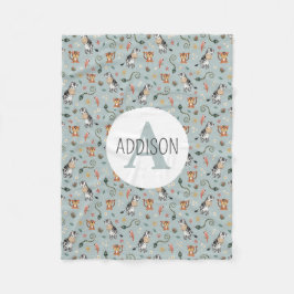 Boys Cute Blue Jungle Monogram Kids Fleecefilt