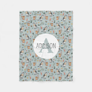 Boys Cute Blue Jungle Monogram Kids Fleecefilt