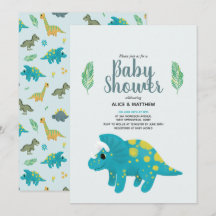 Boys Cute Blue Jungle T-Rex Dinosaur Baby Shower