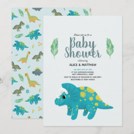 Boys Cute Blue Jungle T-Rex Dinosaur Baby Shower Inbjudningar